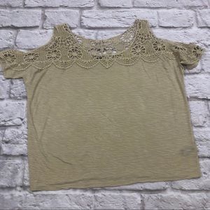 Express Cold Shoulder Lace Tan Shirt Size Small